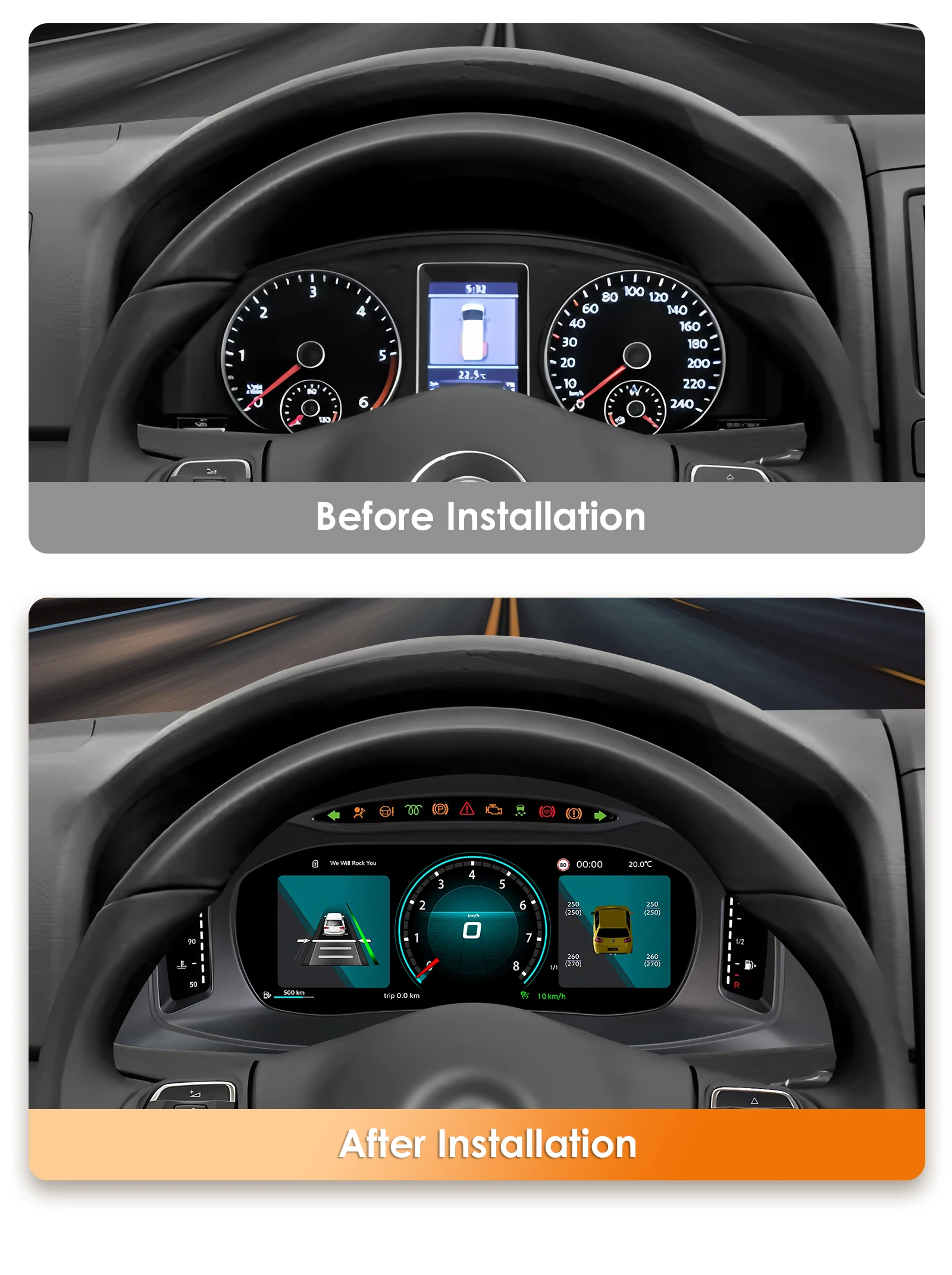 Hizpo - Panel de Instrumentos Digital para Automóvil de 10.25 Pulgadas para Volkswagen Multivan T5 2008-2015, Pantalla de Instrumentos con Carplay, Velocímetro, Medidor de Velocidad, Juego de Indicadores Inteligentes, Cabina Virtual, Modificación de Radio para Automóvil, HDMI Automotriz 3