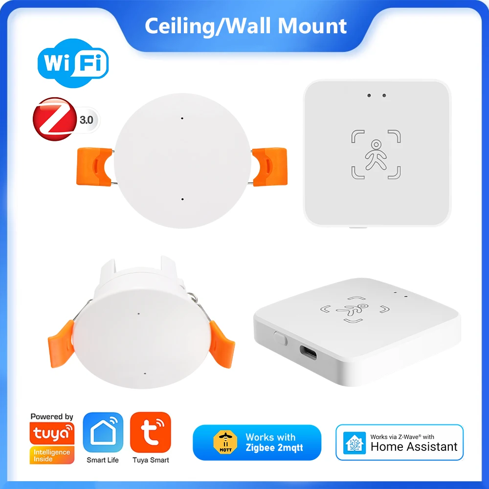 Human presence sensor Tuya Zigbee Human Presence Sensor Ceiling Wall Mount Millimeter Wave Radar Wifi PIR Luminance Distance Detector Smart Home