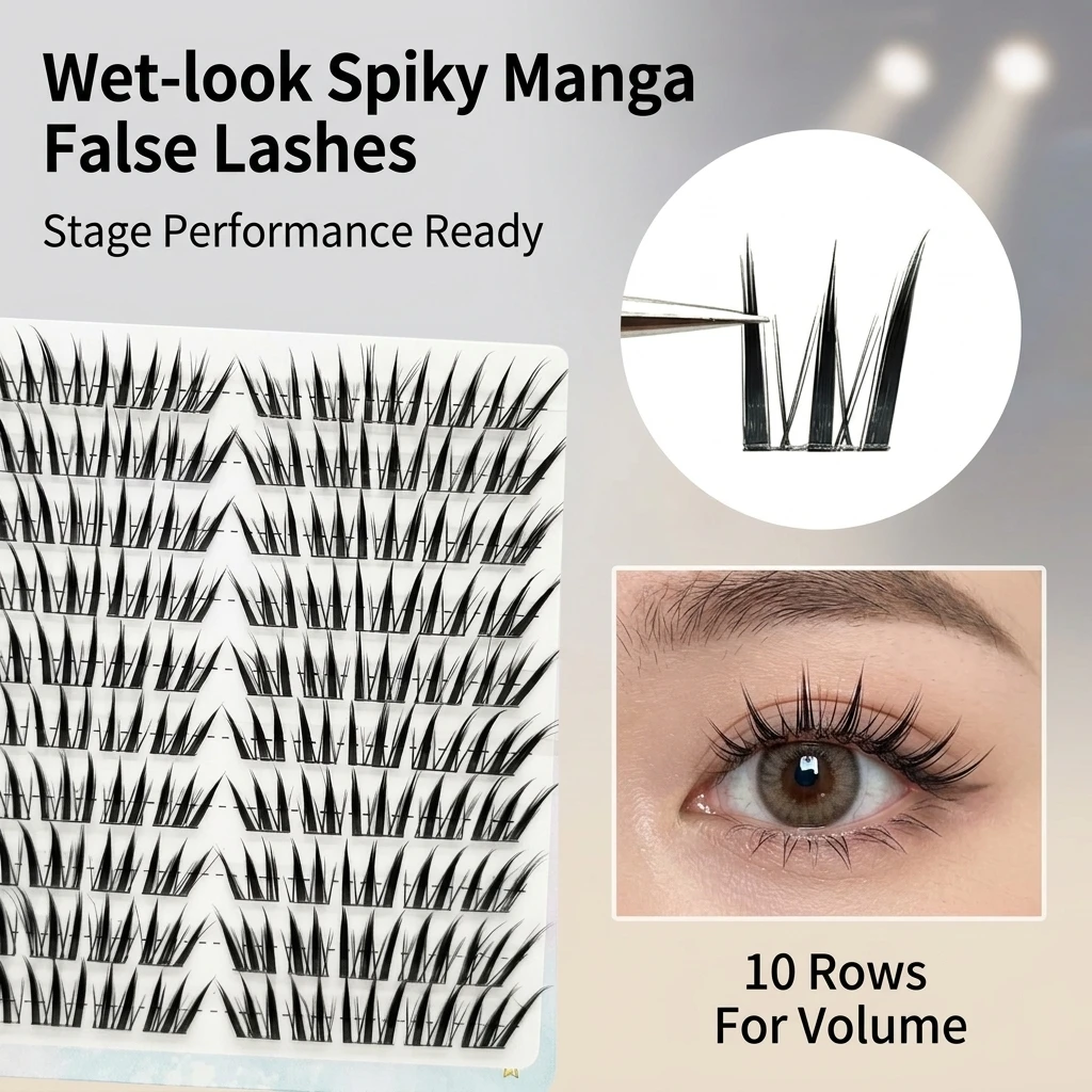 Wispy False Eyelashes Wet Look Kpop Idols Fake Lashes Cluster Eye Makeup Effect C Curl Synthetic Fiber Dense Girl Group Lashes
