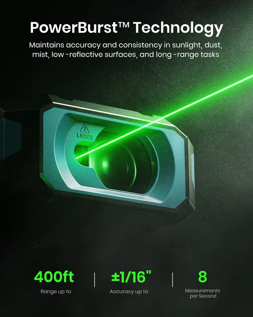 MILESEEY S50 Laser Distance Meter 120M Rechargeable Green Laser Tape Measuring With Bluetooth,Powerburst Technology, Laser Mark 2