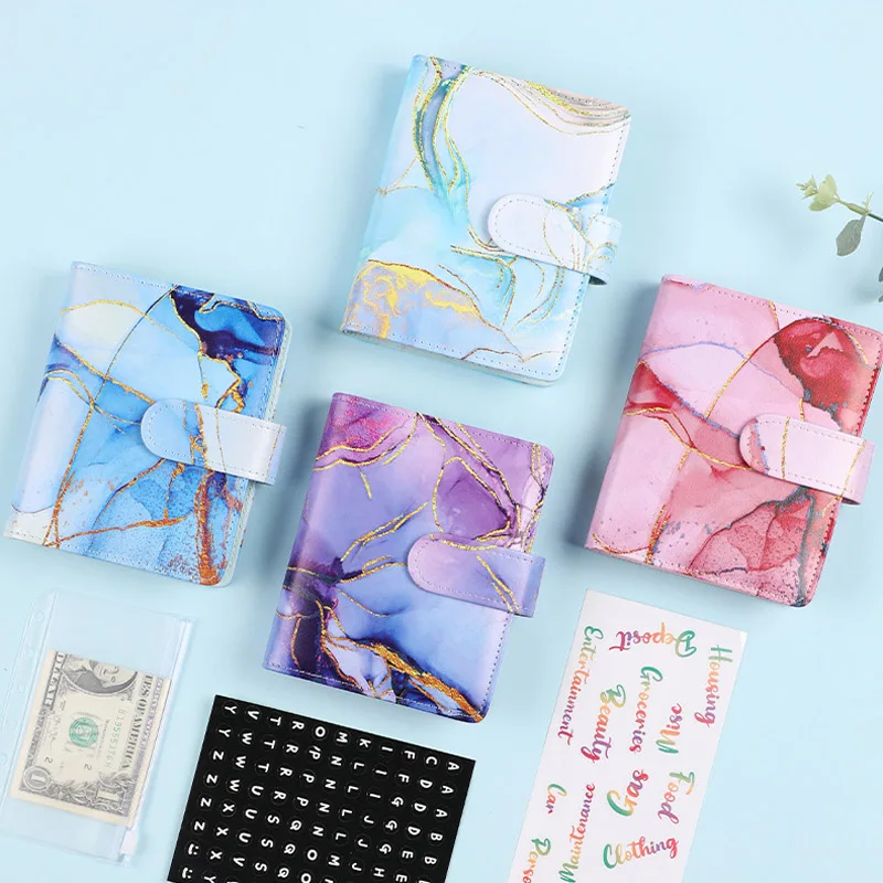 

Новый Бюджетный планировщик, конверт для наличных денег, блокнот с 6 отверстиями для управления финансами, блокнот из искусственной кожи с листьями, Мраморная фотография