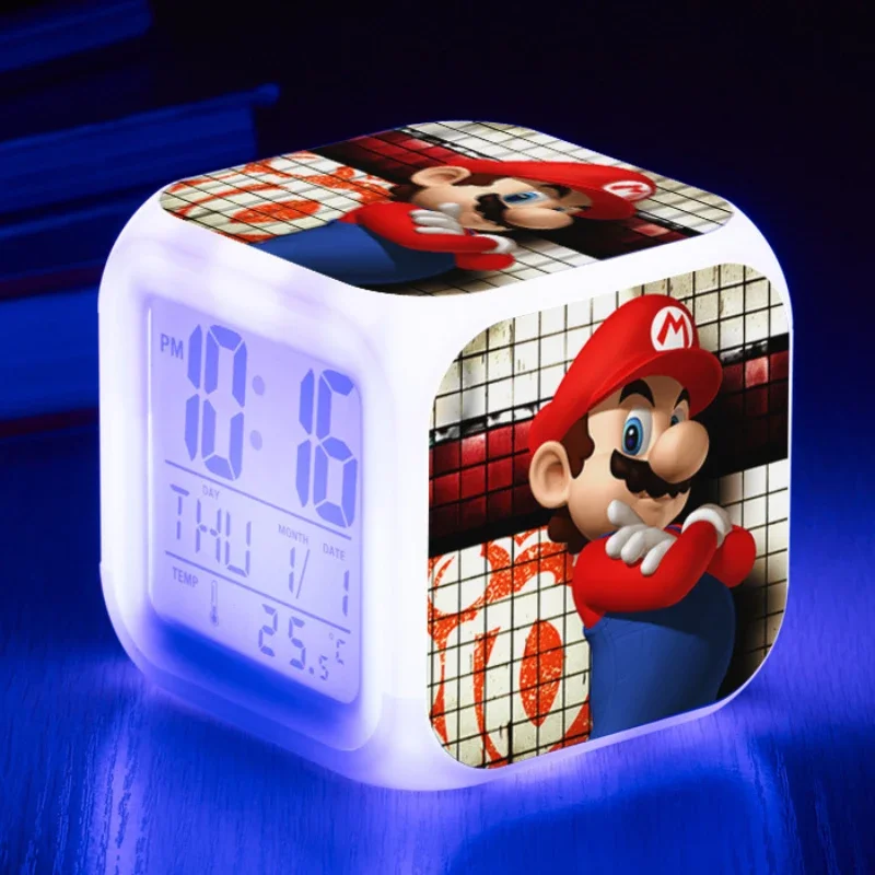 

40 Styles Super Mario Bros LED Color Changing Alarm Clock Electronic Clock Desktop Luminous Digital Glowing Decoration Kids Gift