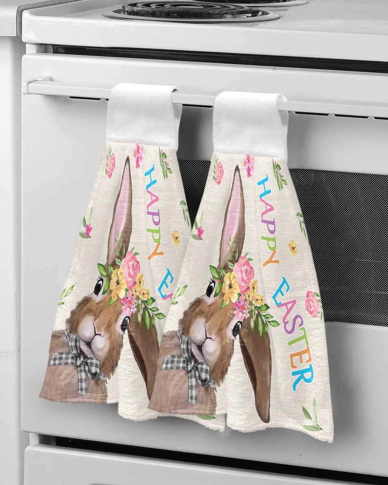 

Easter Bunny Flower Retro Hand Towels Kitchen Bathroom Hanging Cloth Quick Dry Soft Absorbent Microfiber Towels