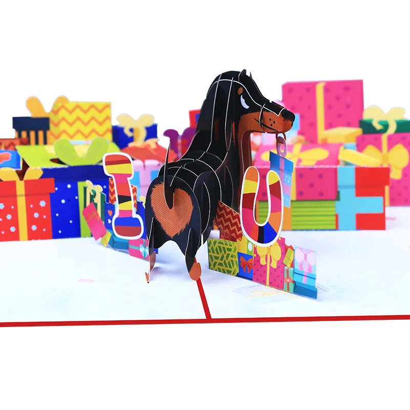 New Designed Dachshund Thinking of You Anniversary Card Laser Cut Handmade Animal 3D Pop Up Greeting Card Paper Gift and Craft