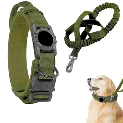 Durable Adjustable Nylon Dog Collar with AirTag Holder and Metal Buckle - M (Army Green Set)