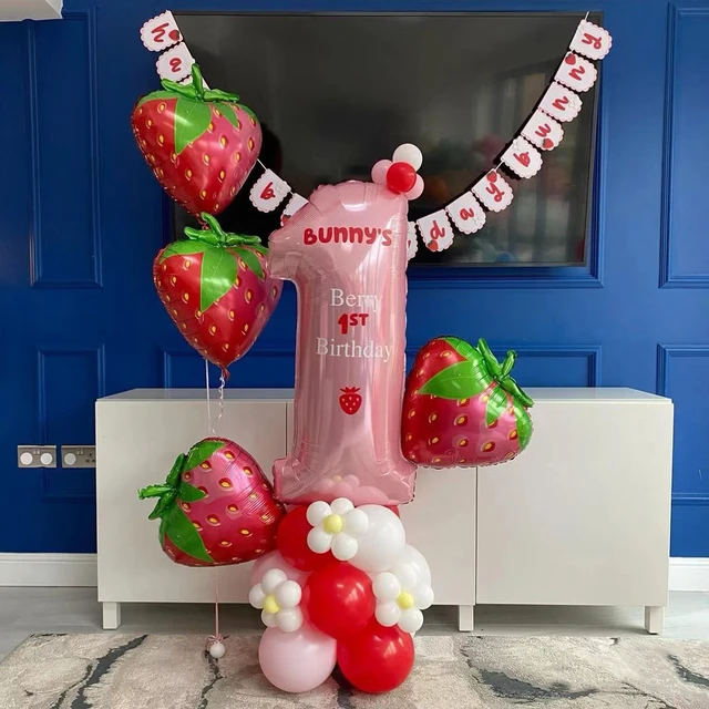 21pcs Strawberry Theme Balloons Set 40Inch Pink Number Balloon for Girl 1 2  3 Years Birthday Party Decor Summer Party Globos - AliExpress