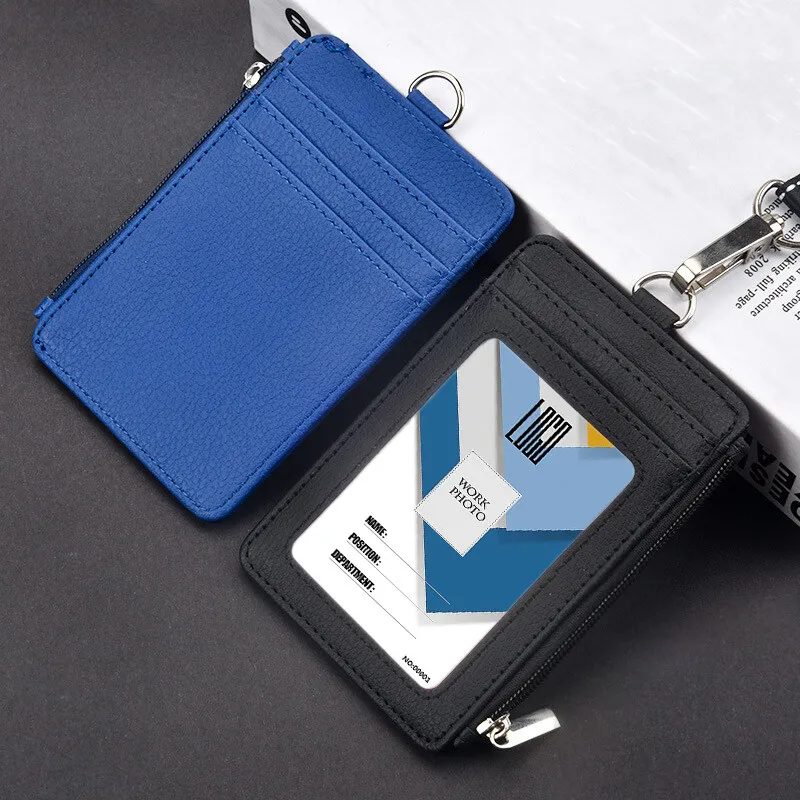 ELV Badge Holder with Zipper, ID Badge Card Holder Wallet with 5 Card  Slots, 1 Side RFID Blocking Pocket and 20 inch Neck Lanyard Strap for  Offices