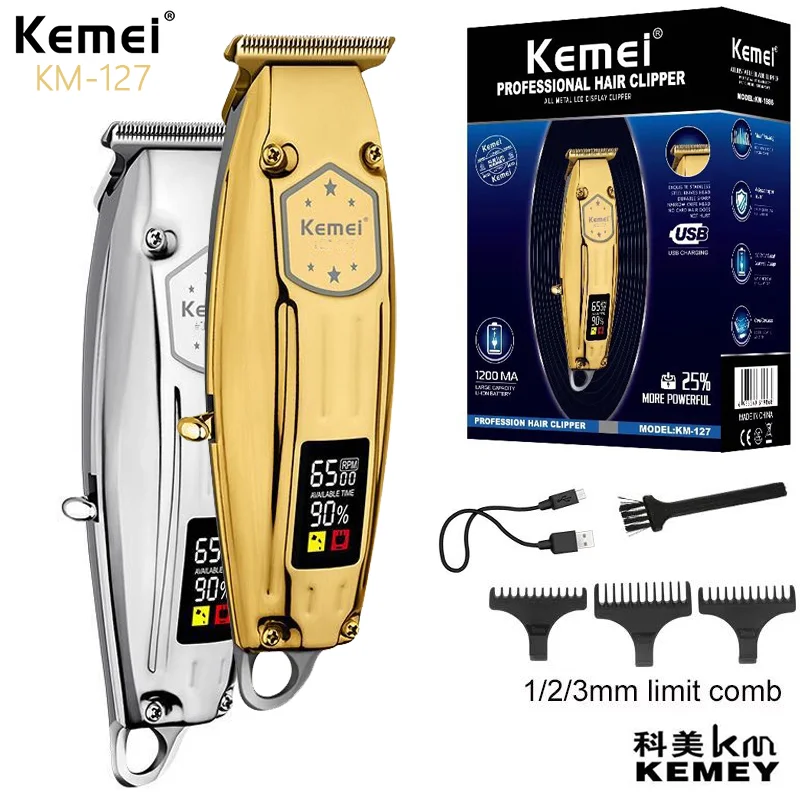 Kemei 127 Barber Electric 6500Rpm Lithium Hair Trimmer LCD Display Professional Beard Trimmer For Men Full Metal Housing full metal magnification 3x barlow lens 1 25 31 7mm housing astronomical telescope eyepiece fmc coating ocular