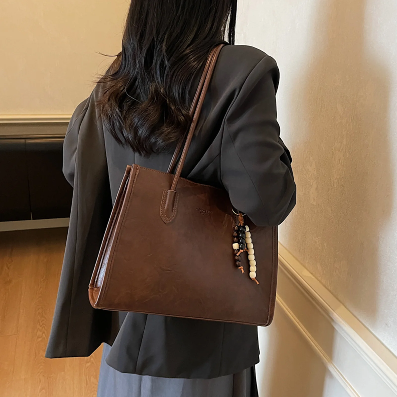 Textured Shoulder Bag Large Capacity All-Match Tote Handbag Long Handle Trendy Armpit Bag Travel Shopping Work Handbag