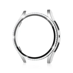 Elegant Diamond Protective Bling Case with Tempered Glass Screen Protector for Galaxy Watch6 40mm (Silver)