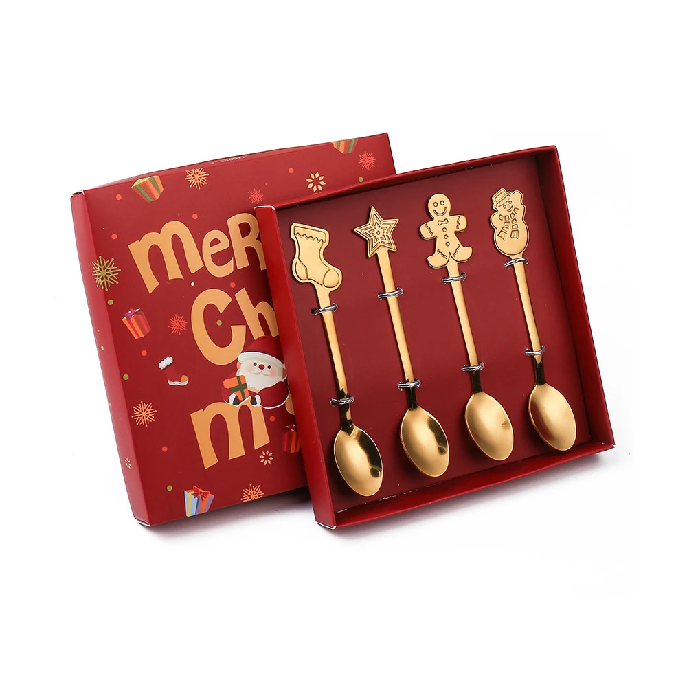 Christmas Cutlery Spoon Fork Set Elk Gift Christmas Tree Snowman Santa Claus Decoration Dessert Spoon Fruit Fork Coffee
