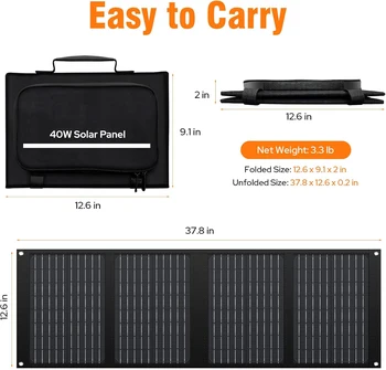 40W Portable Solar Panel Charger with DC USB C Port for Camping Road Trip Hiking Portable Power Station Power Bank Phone Tablet 2