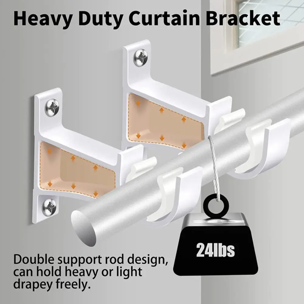 Single Hang Curtain Rod Holder Aluminum Alloy with Screws Roman Rod Bracket Heavy Duty Curtain Fixing Clip Hook