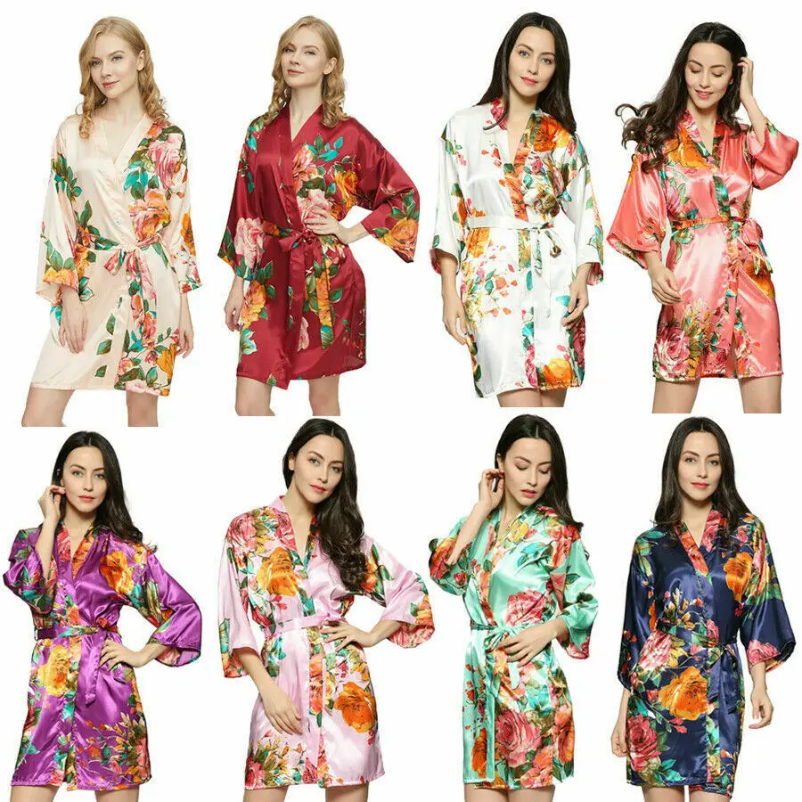 

Bride Bridesmaid Robes Women Floral Silk Satin Robe Wedding Bridal Party Gift Robes Night Gown Sleepwear Bathrobe