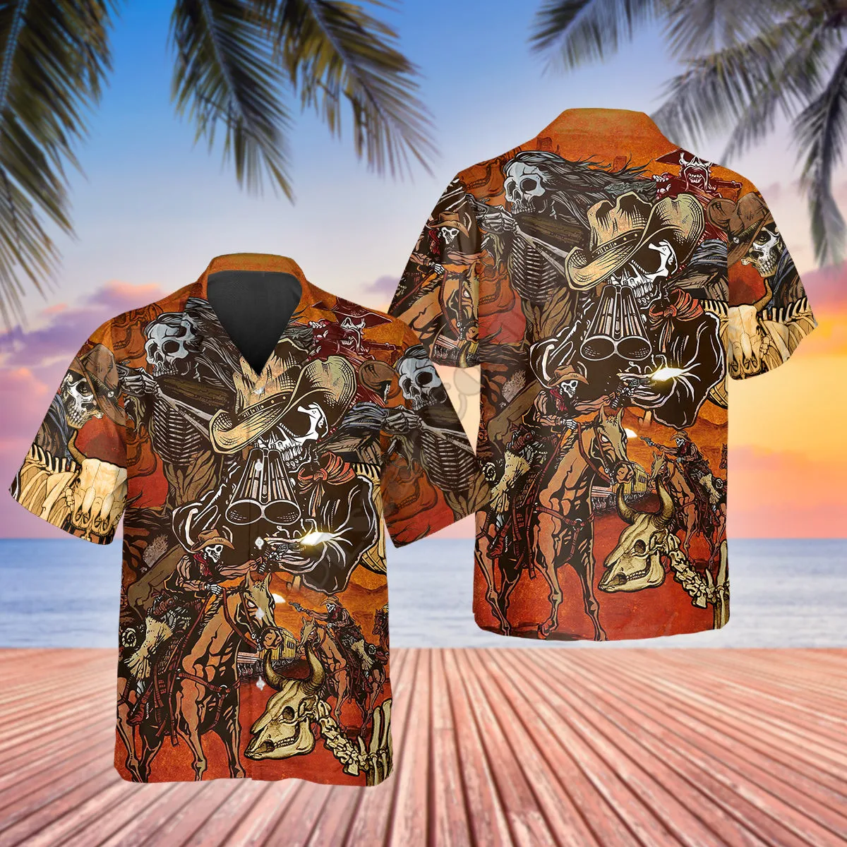 3D Printed Vintage Skull Cowboys Halloween Hawaiian Shirt Summer Short Sleeved Shirts Men Shirts Oversize Camisa Social 5XL