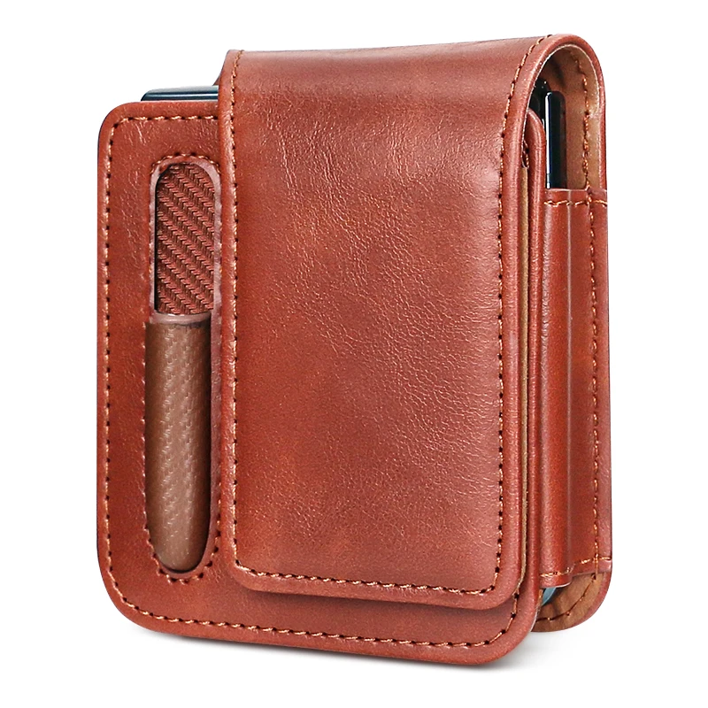PU Leather Flip Mobile Phone Waist Bag with Pen Holder, Magnetic Closure, Blue