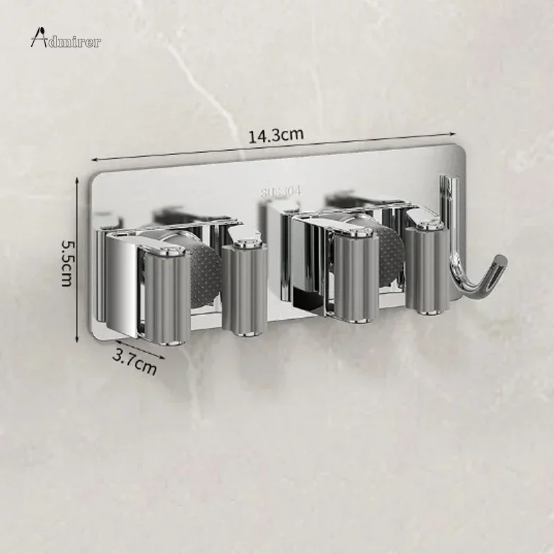 벽 마운트 걸레 주최자 클립 자체 접착 욕실 걸레 빗자루 걸이 홀더 랙 후크 304 스테인레스 스틸 걸레 클립 클램프