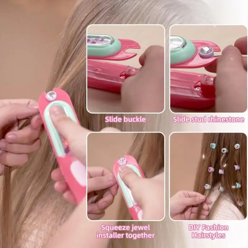 Hair Gem Stamper Kit Bling Styling Rhinestone Jewels Tool Hair Styling Toys with Reusable Rhinestones for Kids Children Girls