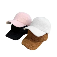 

Winter Fleece Baseball Cap Women's Cold Wearther Faux Woolen Teddy Velvet Sunshade Thickened Snapback Caps Warm Curved Eave Hat