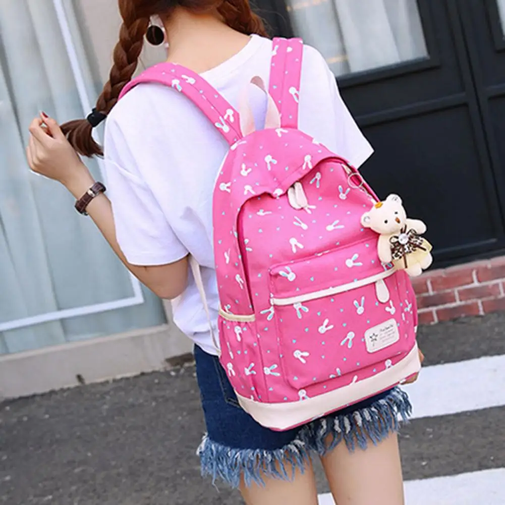 3Pcs Rabbit Pattern Girls Backpack Set for Students