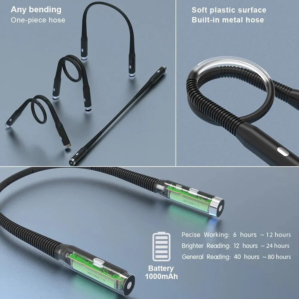 LED Neck Reading Light 3 Mode Reading Lamp Portable Rechargeable Bendable Long Lasting Book Lamp For Camping Night Light