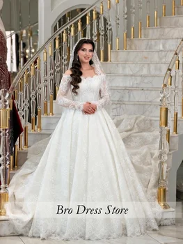 Abito da Sposa Personalizzato Stile Dubai, Elegante con Spalle Scoperte, Maniche Lunghe e Perline, Vestito Nuziale Arabo, Vestidos De Novia