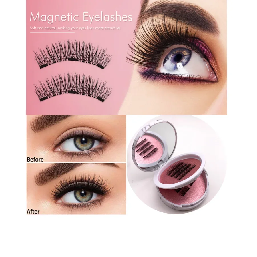 Fake Eyelashes 12pcs Magnetic False Eyelashes Magnetic Half Eyelashes Double Box With Mirror Applicater Reusable Beauty Eye Makeup Set