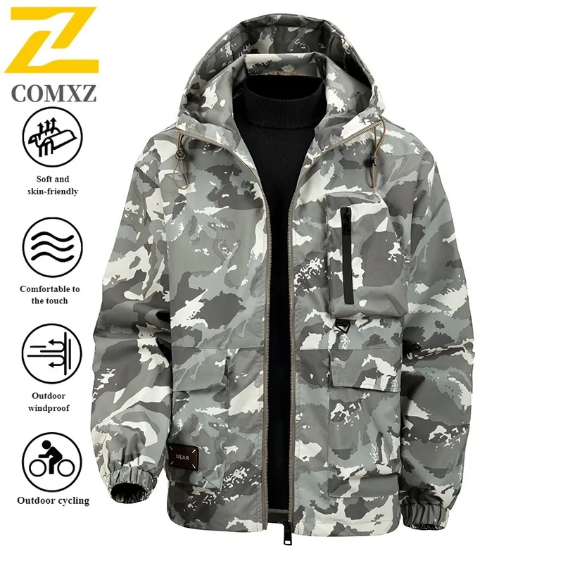 EIAO Autumn Winter Men's Camo Hooded Windbreaker Waterproof Windproof Thermal Jackets Coat for Hiking Camping Fishing New 2025