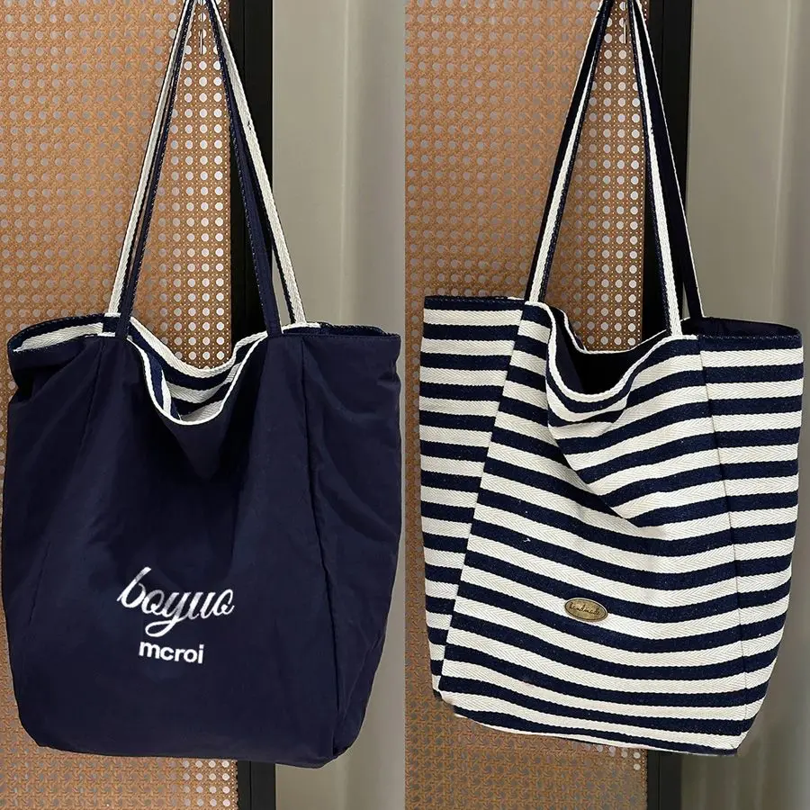 JIAERDI Retro Red Striped Canvas Bag For Women 2025 New Trendy Large Capacity Tote Bag Purse Ladies Vintage Shopping Handbag New