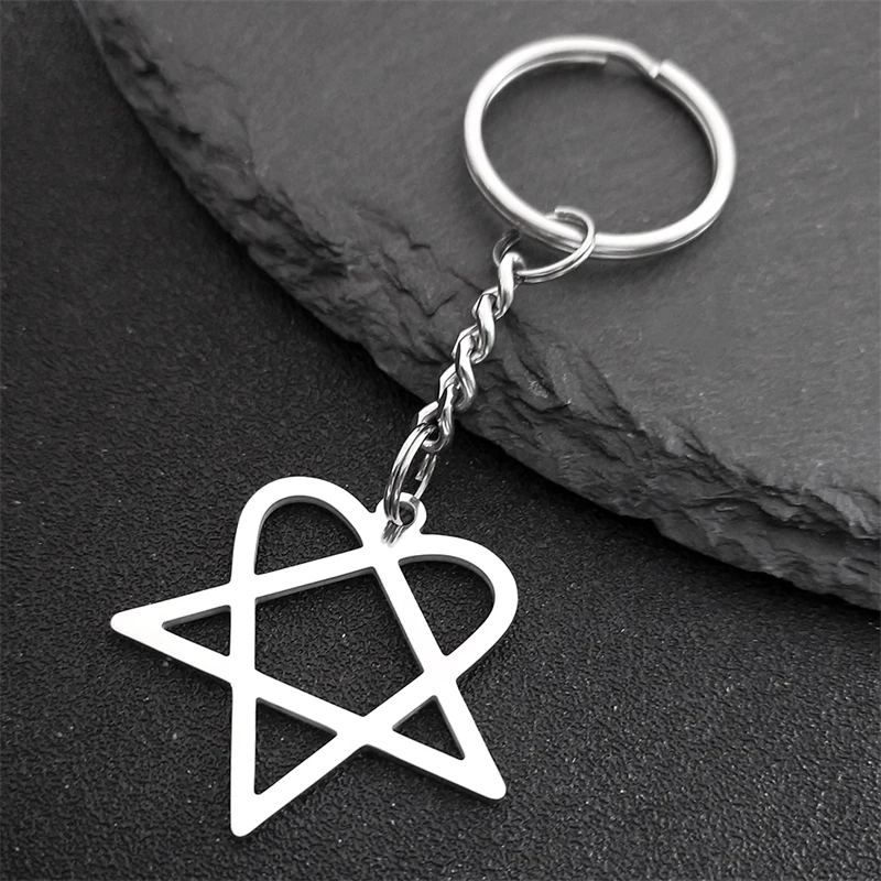 

Rock Music Him Heartagram Star Heart Key Ring Stainless Steel Silver Color Men Women Bag Charm Keychain Party Gift Jewelry K2612