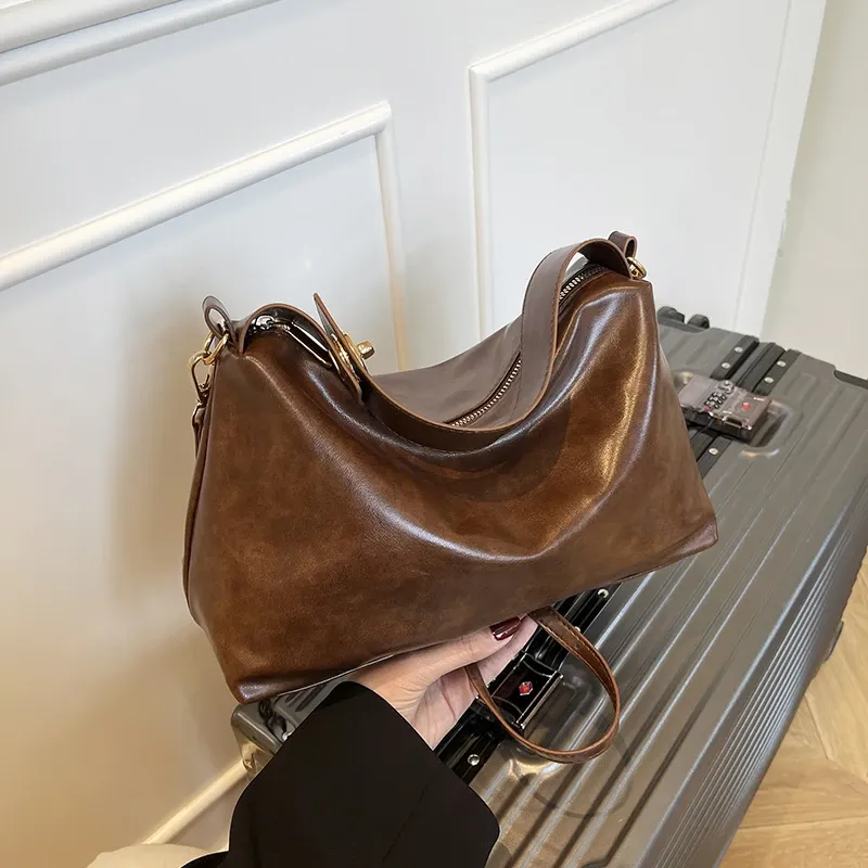 2025 Winter New Retro Rectangle PU Solid Color Zipper Water Proof Crossbody Bags High Quality Multiple Compartments Bags