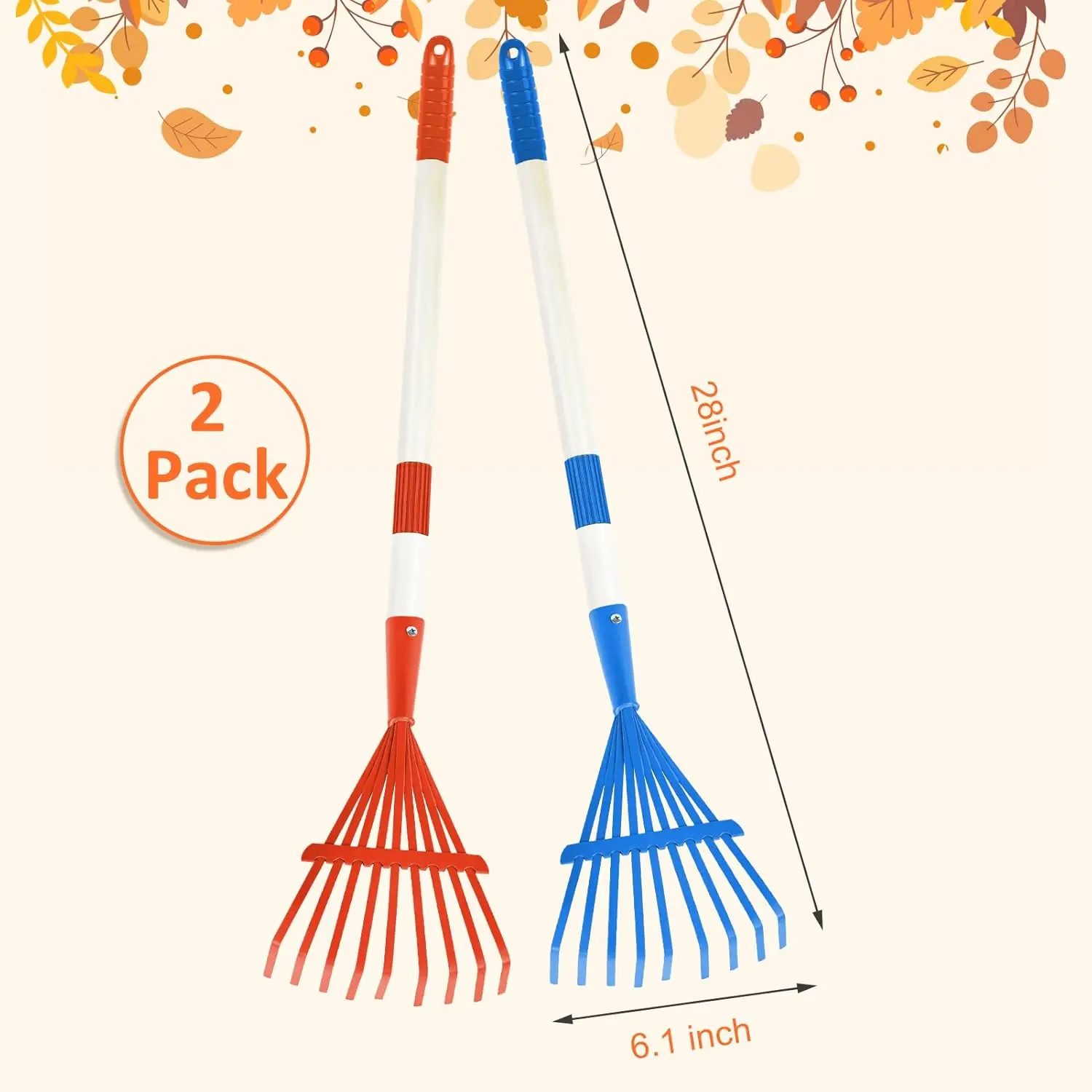Kids Rakes for Leaves,Child Size Garden Rake Childrens Lawn Rake Toddler Leaf Rake Rakes with Detachable Hardwood Handle （RED） 2