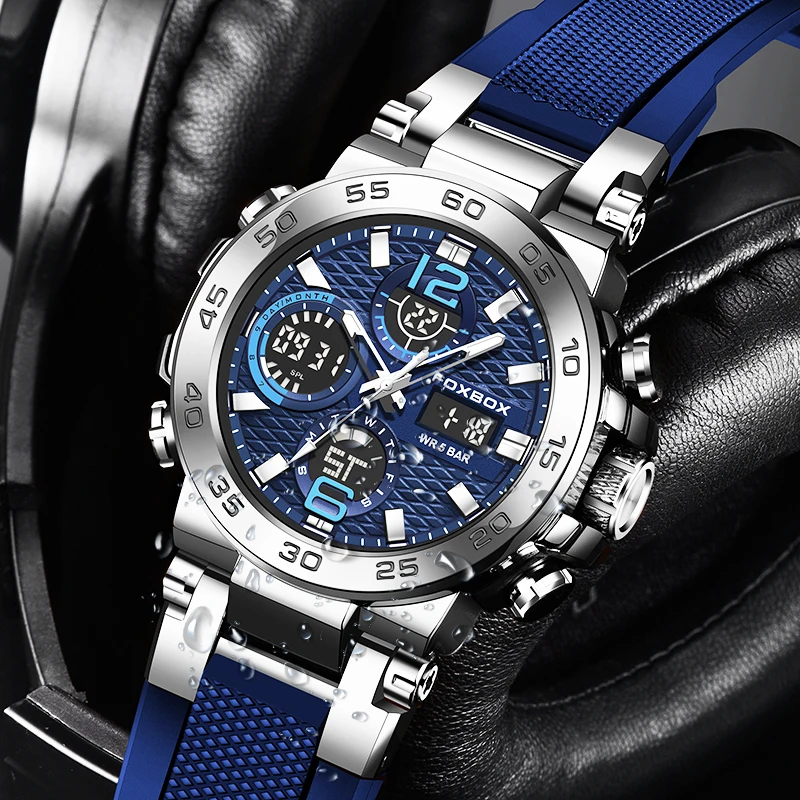 Watches For Men 50M Waterproof Clock Alarm     LCD Dual Display Wristwatch Quartz Military Sports Mens Watch_voghion.com