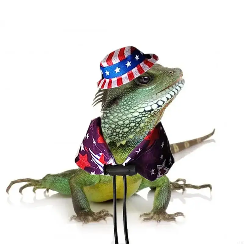 Y5JC Bearded Dragon Costume Set Hat and Cloak for Reptiles 4th of July Photo Props