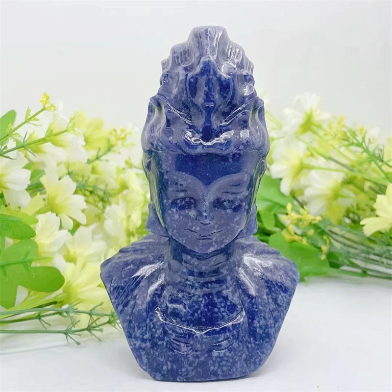 

13CM Natural Blue Aventurine Statue Of Goddess Of Mercy Healing Hand-carveda Statue For Home Decor Gift 1pcs