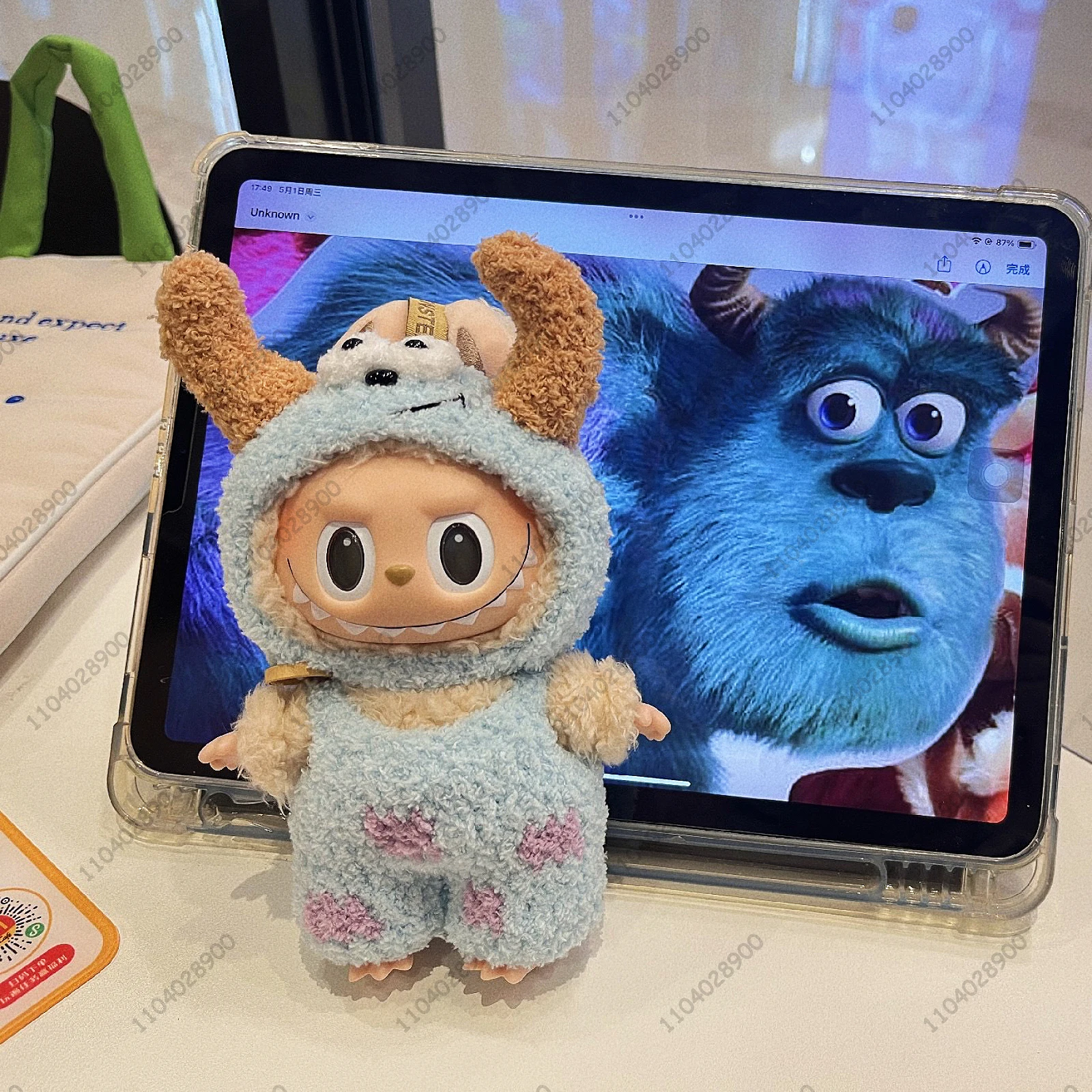 Labubu The Monsters Clothes Monster University Clothes Sullivan Costume Vinyl Doll 1:1 Replica Action Figure Bag Charm Gift