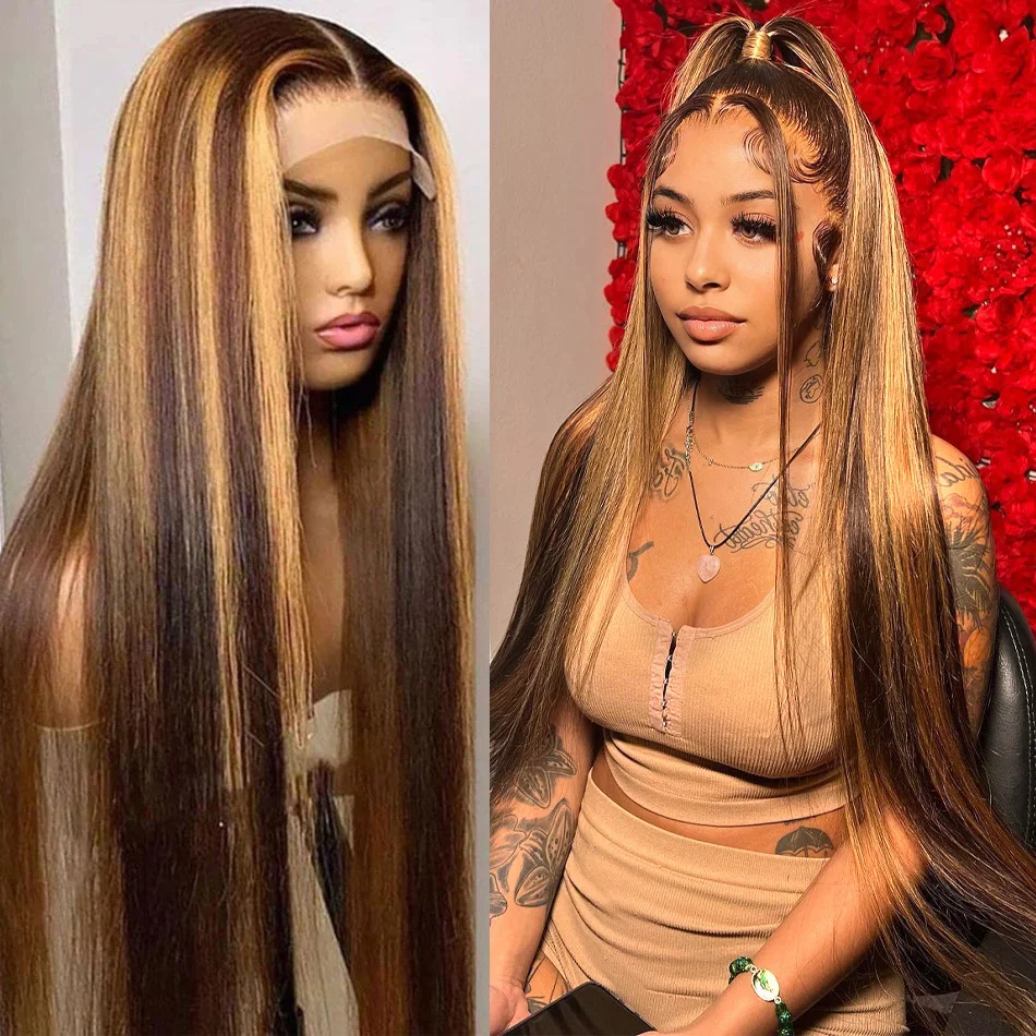 Lace Front Wig Human Hair Wigs Human Hair Wig Front Lace Wig 13X4 Highlight Wig Straight Lace Front Human Hair Wigs For Women Ombre Honey Blonde Brown Colored 13x6 Lace Frontal Wig