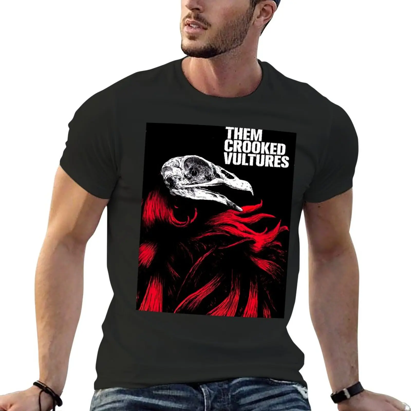 

New them crooked vulture T-Shirt josh homme Poster qotsa Sticker T-Shirt black t shirt summer tops oversized t shirts for men