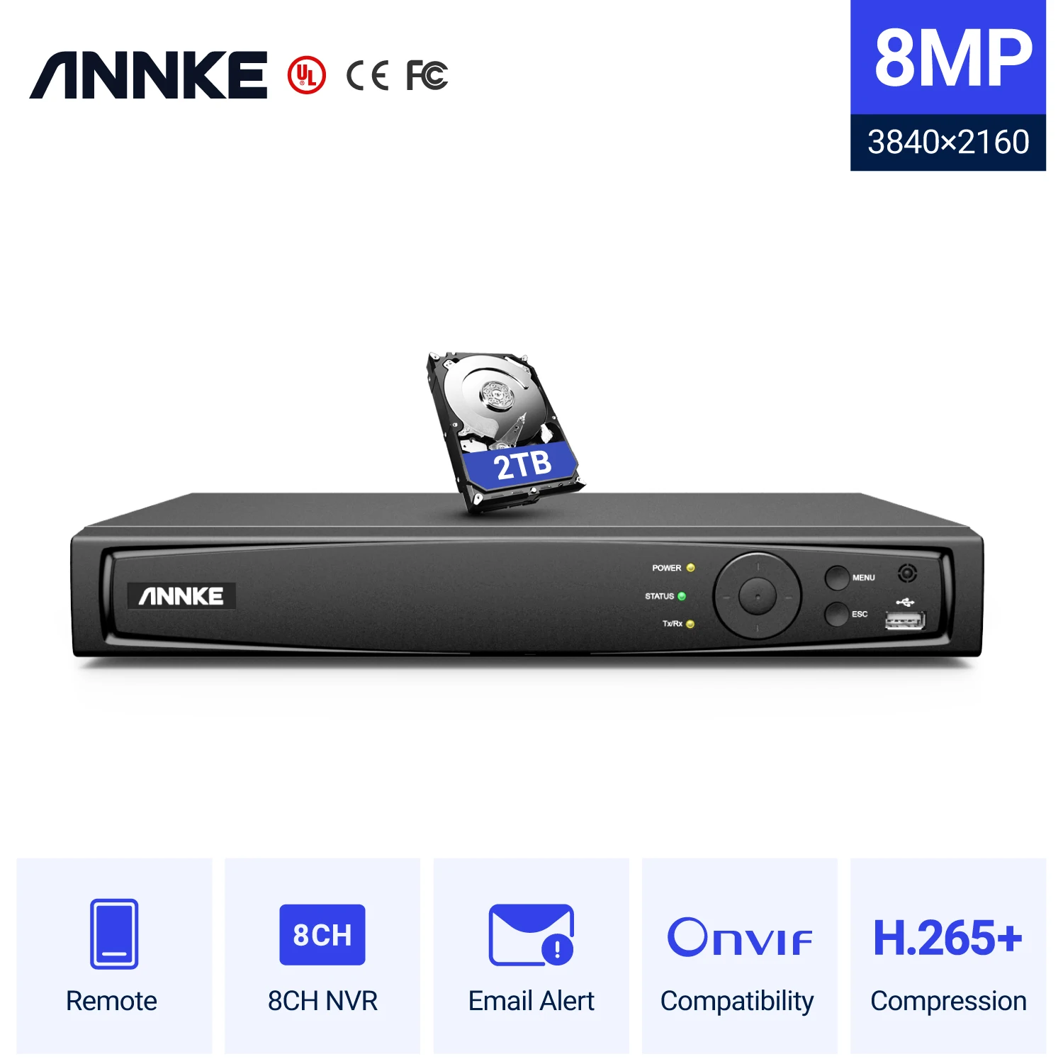 Videoregistratore Di Rete Nvr Poe 8Ch 8Mp Annke Nvr Per Poe Ip Camera P2P Cloud Funzione Plug And Play