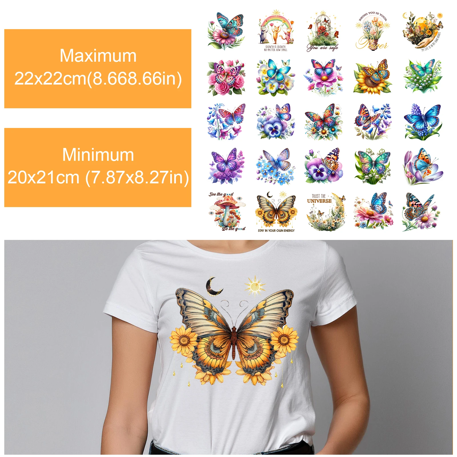 50pcs Butterfly Heat Transfer Vinyl Patch Stickers for T-Shirt Iron On Stickers