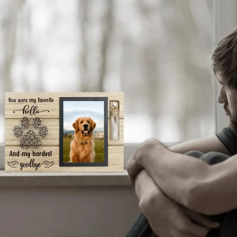 Pet Memorial Photo Frame Wood Pet Keepsake With Urns Bottle Dogs Ashes Dogs Loss Sympathy Gift Dog Dad Cat Mom Pet Memorial Stones