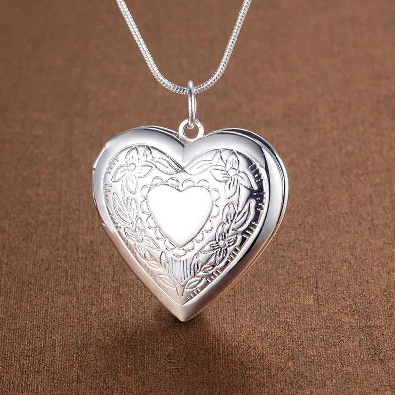 

925 Sterling Silver Necklace 18 inches Heart photo frame Pendant For Women Fashion trend Jewelry Wedding Holiday Gifts
