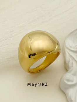 May@RZ Anello liscio uomo semplice design di nicchia stile personalità anello gioielli Uisex in acciaio inossidabile placcato oro 14k
