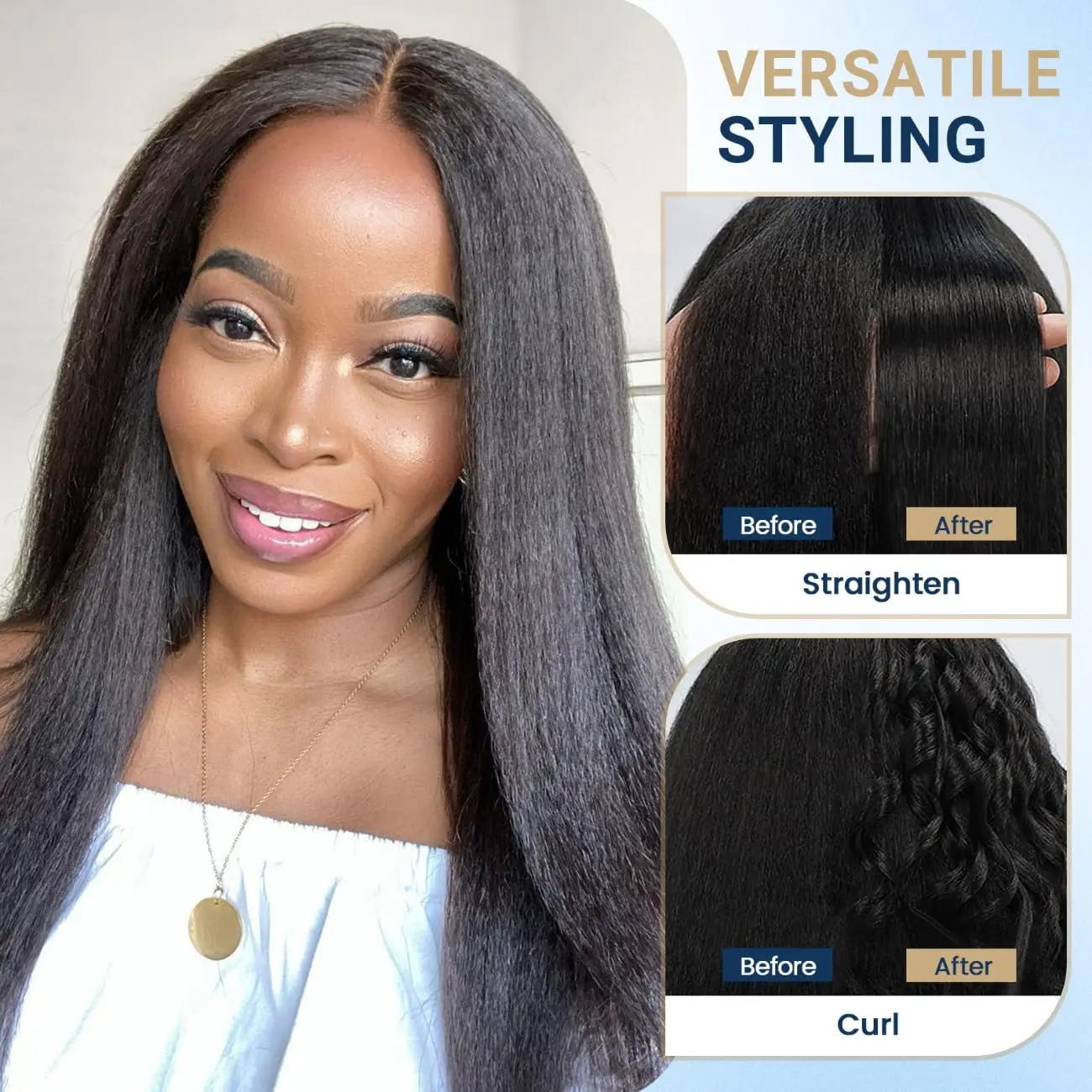 20 Inch Kinky Straight Wig Human Hair 13x4 HD Lace Front Wigs Human Hair for Women Pre Plucked Ready to Wear 200% Density