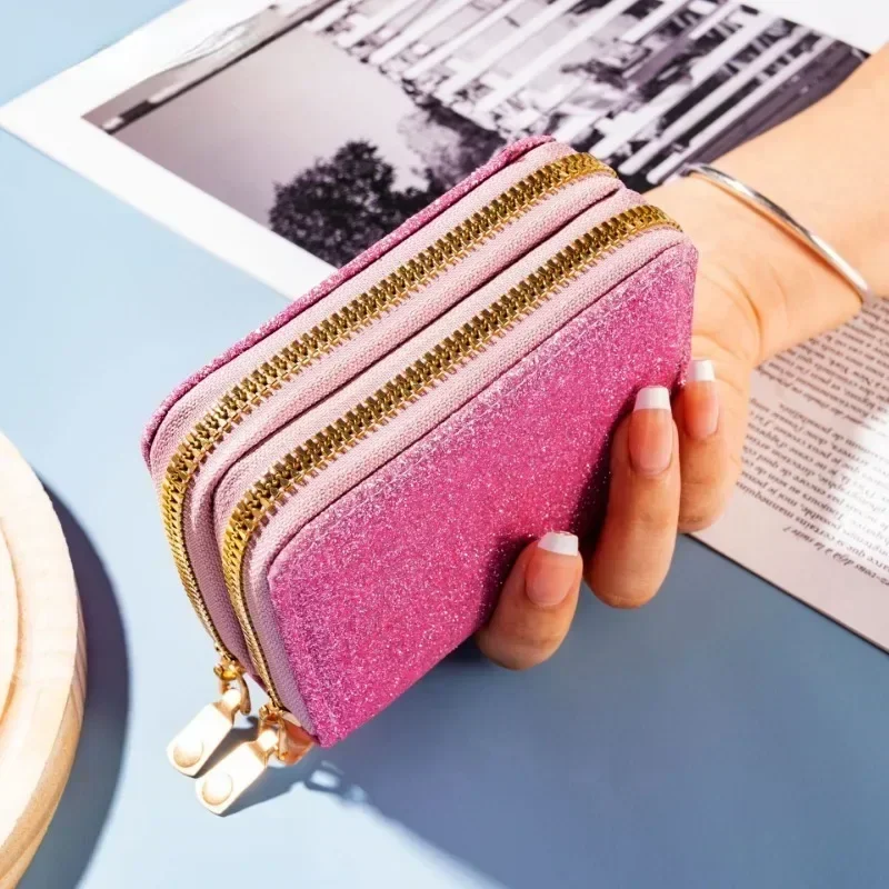 Leather Wallets Women Glitter Sequin Wallets Fashion New Money Bag Coin Purses Solid Color Credit Multi-card Card Holder Bags 4