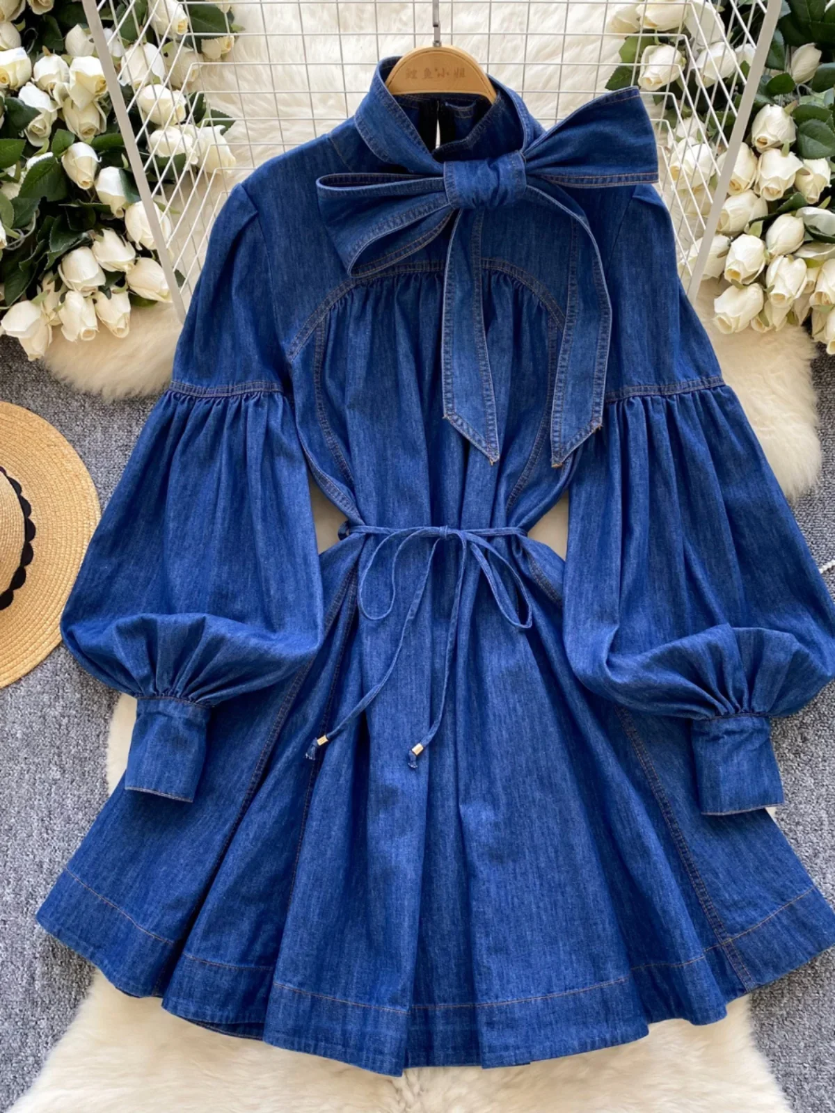 white christmas dresses Denim Button-Front Midi Dress main image 1
