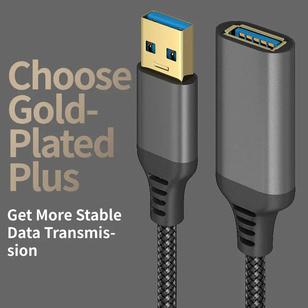 Nylon Braided USB 3.0 Extension Cable - Male to Female Data Cord
