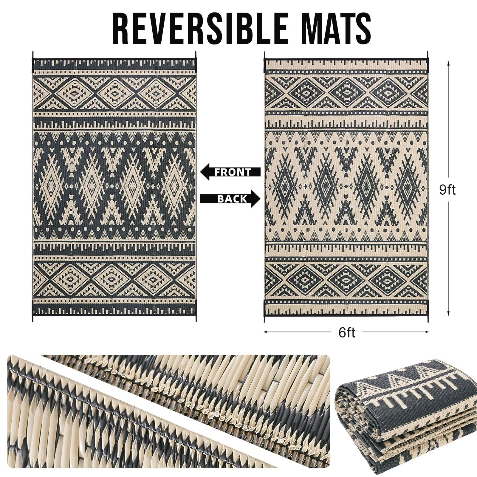Olanly Outdoor Plastic Straw Rug Waterproof Indoor Outdoor Carpet Machine Washable Fashion Carpet For Patio Camp Picnic Backyard - Image 2