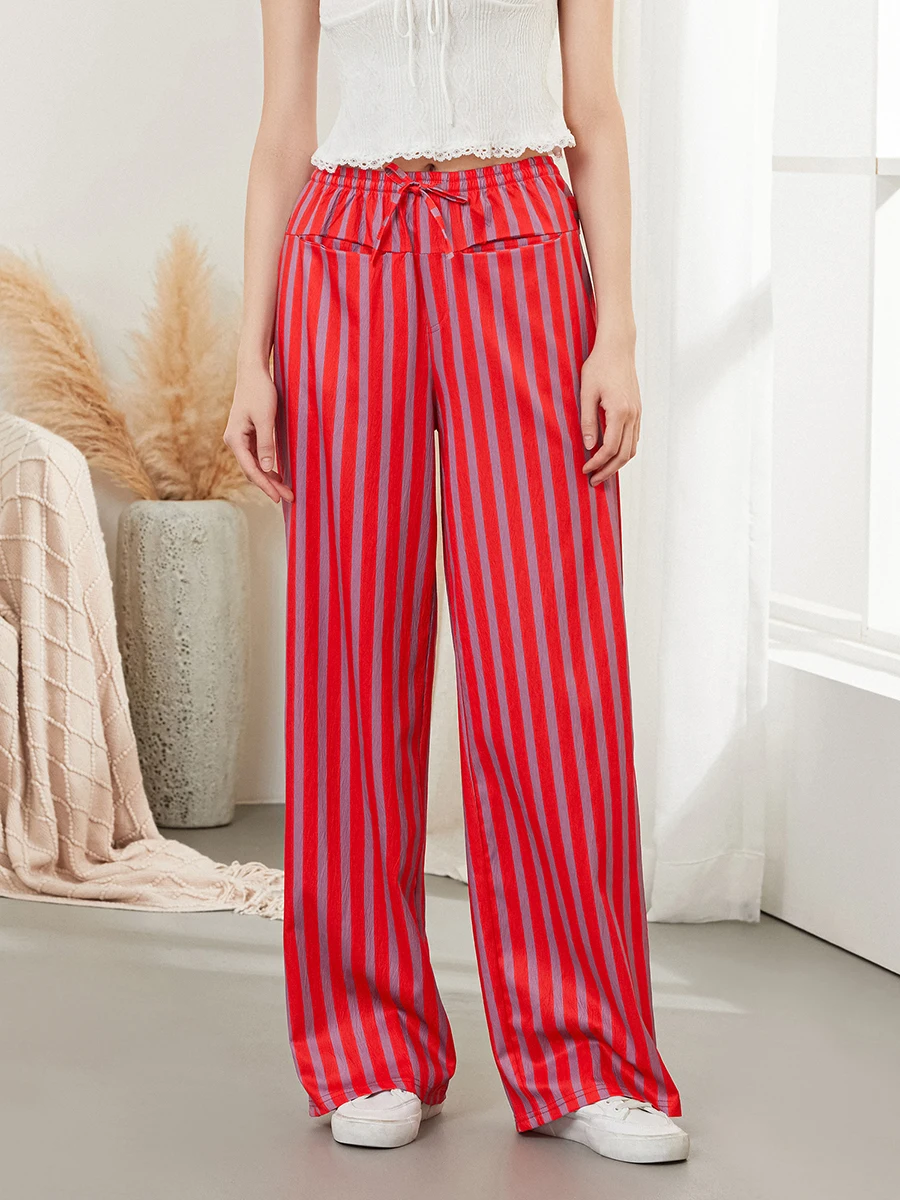 

Брюки женские Мешковатые с завязкой на талии, модные широкие штаны в полоску, с несколькими карманами, приятные для кожи, S M L