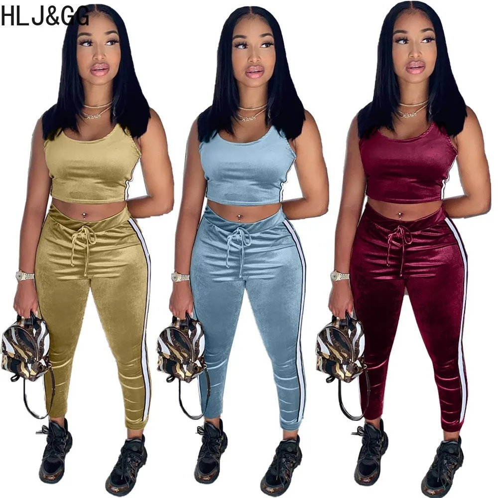 HLJ&GG Spring Summer 2024 Velvet 2pcs Casual Sets Women Striped Patchwork Sports Leisure Fitness Street Pants Sets Sweatsuits summer shirt short sleeve men s button lapel casual sports running street high quality soft and comfortable 2023 new music shirt